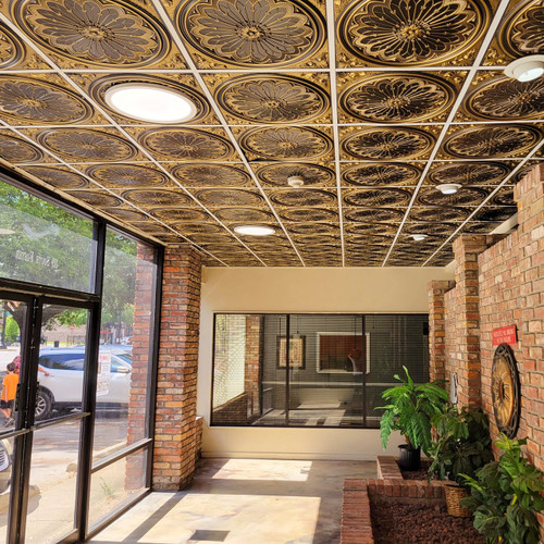 Rose Window Faux Tin Ceiling in Commercial Lobby